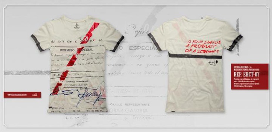 Las camisetas lucen distintos diseños inspirados en la vida de Escobar.