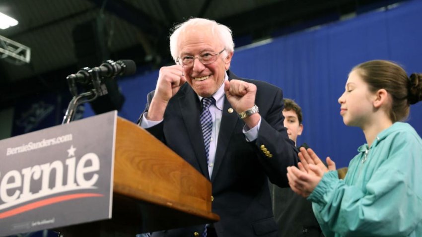 MANCHESTER, NEW HAMPSHIRE – FEBRUARY 11: Democratic presidential candidate Sen. Bernie Sanders (I-VT) takes the stage during a primary night event on February 11, 2020 in Manchester, New Hampshire. New Hampshire voters cast their ballots today in the first-in-the-nation presidential primary. (Photo by Joe Raedle/Getty Images)