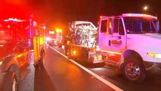 Crews work at the scene of a wrong-way crash in Pinole.