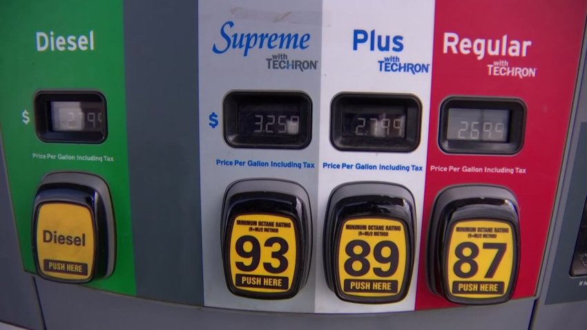 A gas pump displays prices in this undated image.