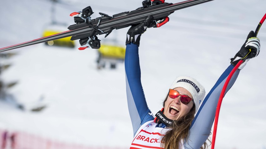 La italiana Sofia Goggia durante la prueba en la estación suiza de St. Moritz.