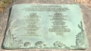 A plaque to honor the Conception dive boat tragedy victims.