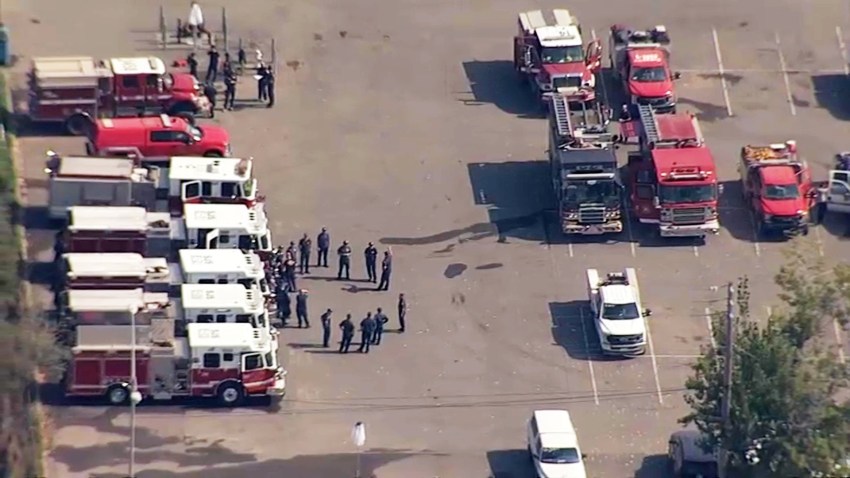 Firefighters at the Sonoma County Fairgrounds.