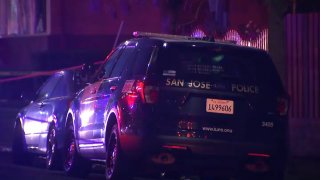 San Jose police car at the scene of a shooting.