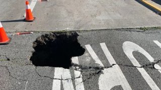 A sinkhole on an I-280 off-ramp in San Francisco.