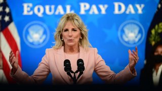 US First Lady Jill Biden speaks during an Equal Pay Day event in the South Court Auditorium of the White House in Washington DC, on March 24, 2021.