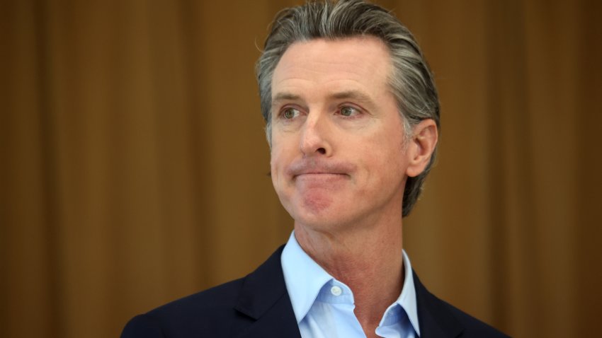 ALAMEDA, CALIFORNIA – MARCH 16: California Gov. Gavin Newsom looks on during a news conference after he toured the newly reopened Ruby Bridges Elementary School on March 16, 2021 in Alameda, California. Gov. Newsom is traveling throughout California to highlight the state’s efforts to reopen schools and businesses as he faces the threat of recall. (Photo by Justin Sullivan/Getty Images)