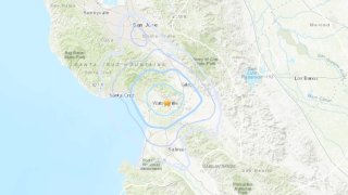 A shake map for a 3.5 magnitude earthquake that struck near Gilroy.