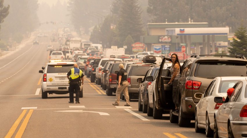 Residents are stuck in gridlock while attempting to evacuate as the Caldor fire approaches in South Lake Tahoe.