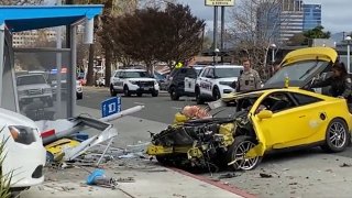 The scene of a crash following a pursuit in the South Bay.