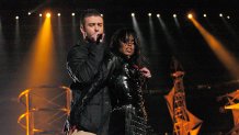 Janet Jackson and Justin Timberlake during The AOL TopSpeed Super Bowl XXXVIII Halftime Show Produced by MTV at Reliant Stadium in Houston, Texas, United States. (Photo by KMazur/WireImage)