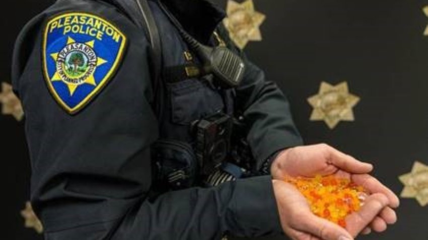 A Pleasanton police officer holds orbeez. (March 14, 2022)