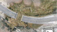 This rendering depicts a wildlife crossing over the 101 Freeway near Los Angeles.