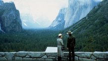 YOSEMITE, USA - MARCH 05:  Queen Elizabeth ll looks at the views at Inspiration Point in the Yosemite National Park during a Tour of the USA on March 05, 1983 in Yosemite,  California, USA.  (Photo by Anwar Hussein/Getty Images)