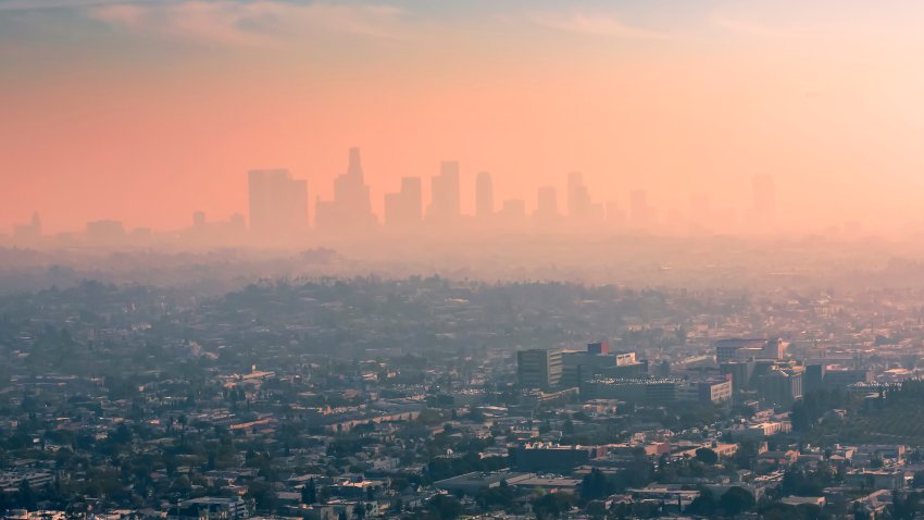 Smog over Los Angeles, California.