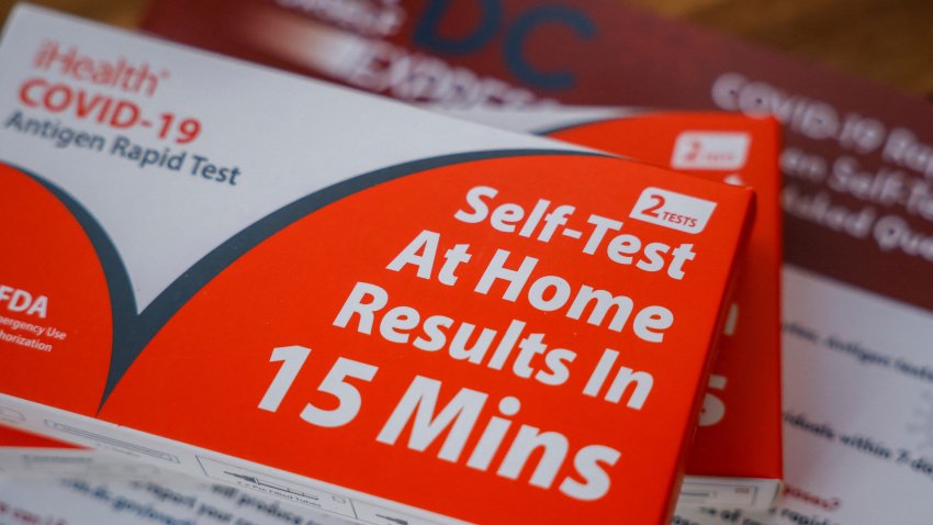 Take home COVID-19 self testing kits provided by the District of Columbia government, which provides city residents four free take home tests per day, are seen in this illustration taken January 11, 2022.