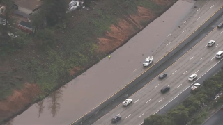 Flooding on Interstate 580 in Oakland.