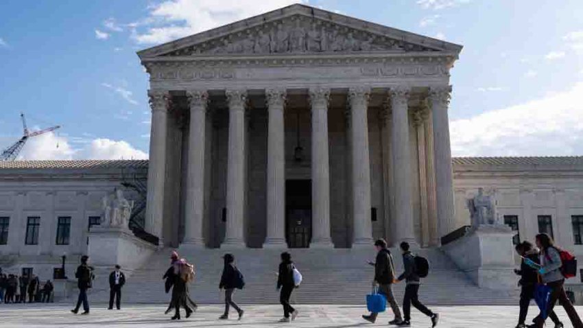 The US Supreme Court in Washington, DC, US, on Tuesday, Feb. 21, 2023. A case being argued today tests whether Google’s YouTube can be held liable for automated recommendations of Islamic State terrorism videos, challenging Section 230 of the Communications Decency Act. Photographer: Eric Lee/Bloomberg via Getty Images