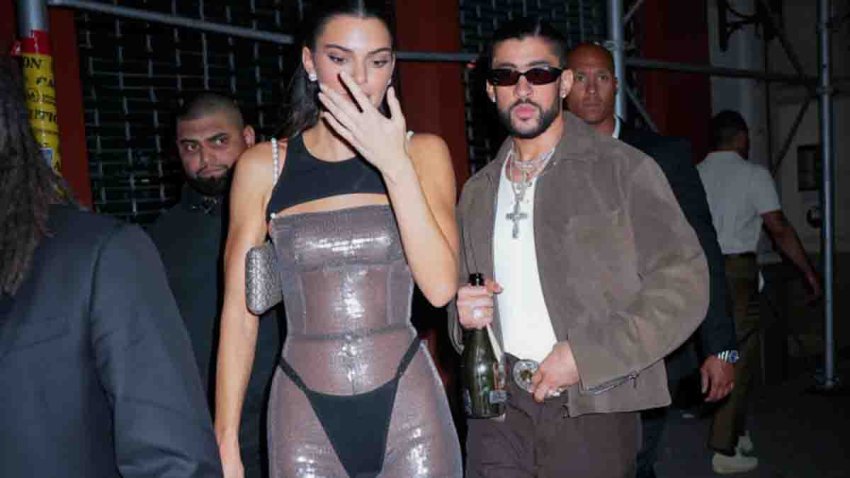 NEW YORK, NEW YORK – MAY 01: Kendall Jenner and Bad Bunny are seen heading to a Met Gala afterparty on May 01, 2023 in New York City. (Photo by Gotham/GC Images)