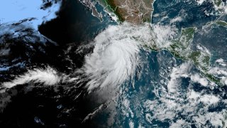 Hurricane Hilary seen approaching Baja California, Aug. 17, 2023, in this satellite image taken 10 a.m. Eastern.