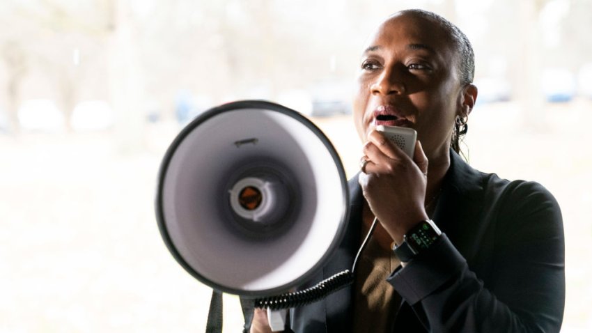 LANSING, MI – NOVEMBER 05:   EMILYs List President Laphonza Butler speaks at a rally for Michigan Governor Gretchen Whitmer and other Democrats at Washington Park on November 5, 2022 in Lansing, Michigan. Gov. Whitmer continues campaigning across the state of Michigan against Republican gubernatorial candidate Tudor Dixon ahead of the November 8 midterm election.  (Photo by Sarah Rice/Getty Images)