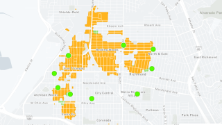 Mapa muestra cortes de energia en Richmond, CA. (29 de enero de 2024)