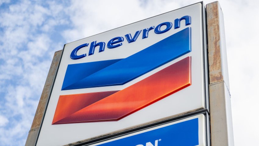 A Chevron gas station sign is shown on October 23, 2023 in Austin, Texas.