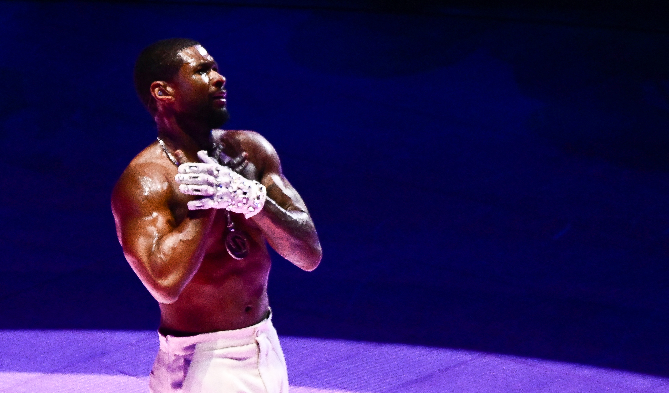 Usher performs during the halftime show of Super Bowl LVIII in Las Vegas, Nevada, Feb. 11, 2024.