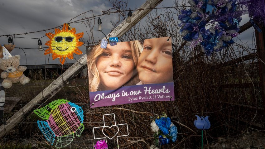 REXBURG, IDAHO – MAY 10: A banner with photos of Tylee Ryan and her brother J.J. Vallow is seen on a fence set up as a memorial near where her body was found on May 10, 2023 in Rexburg, Idaho. Lori Vallow Daybell faces charges of murder, conspiracy and grand theft in connection to the deaths of two of her children — Tylee Ryan and J.J. Vallow — as well as Tammy Daybell, the previous wife of her husband Chad Daybell. (Photo by Natalie Behring/Getty Images)