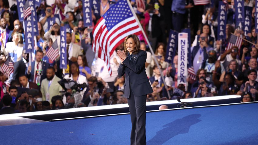 TOPSHOT – US Vice President and 2024 Democratic presidential candidate Kamala Harris waves as she leaves the stage on the fourth and last day of the Democratic National Convention (DNC) at the United Center in Chicago, Illinois, on August 22, 2024. Vice President Kamala Harris formally accepted the party’s nomination for president today at the DNC which ran from August 19-22 in Chicago. (Photo by CHARLY TRIBALLEAU / AFP) (Photo by CHARLY TRIBALLEAU/AFP via Getty Images)