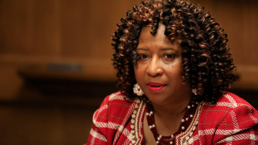 Pamela Price, candidate for Alameda County District Attorney, talks to the Chronicle editorial board on  Wednesday, May 23, 2018 in San Francisco, Calif. (Photo By Lea Suzuki/The San Francisco Chronicle via Getty Images)