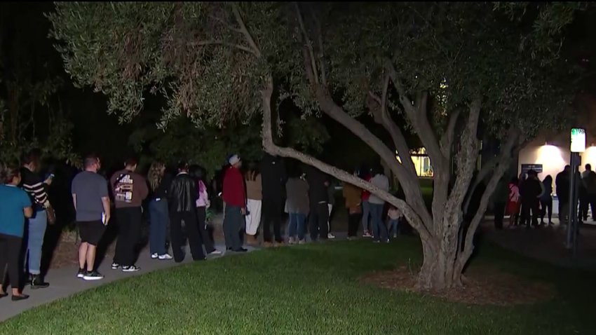 Voters line up a Santa Clara County polling place. (Nov. 5, 2024)