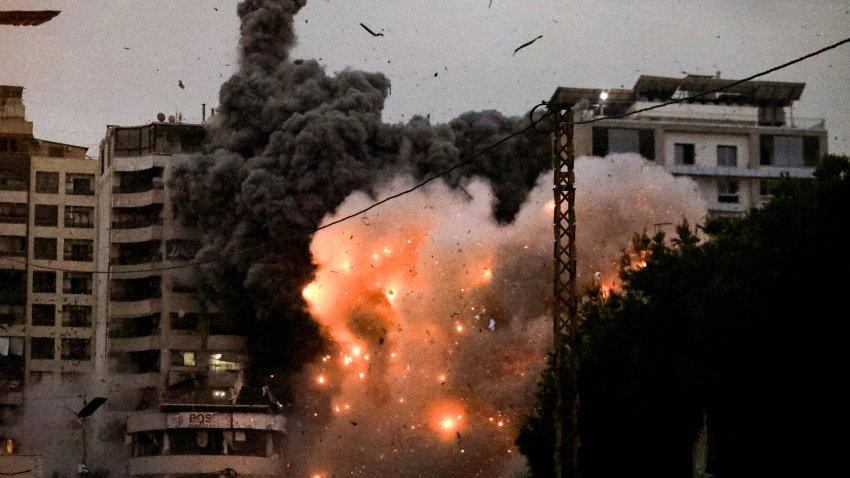 TOPSHOT – A fireball erupts from the site of an Israeli airstrike that targeted the area of Tayouneh in Beirut’s southern suburbs on November 25, 2024, amid the ongoing war between Israel and Hezbollah. Israel conducted strikes against Hezbollah’s Beirut stronghold on November 25 and battles raged in Lebanon’s south after the Iran-backed militant group claimed 50 attacks on Israeli targets the day before. (Photo by AFP) (Photo by -/AFP via Getty Images)