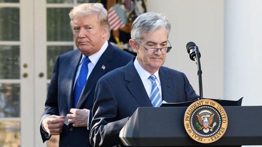 Jerome Powell, governor of the U.S. Federal Reserve and President Donald Trump’s nominee as chairman of the Federal Reserve, right, pauses while speaking while Trump listens during a nomination announcement in the Rose Garden of the White House in Washington, D.C., U.S., on Thursday, Nov. 2, 2017. If approved by the Senate, the 64-year-old former Carlyle Group LP managing director and ex-Treasury undersecretary would succeed Fed Chair Janet Yellen. Photographer: Olivier Douliery/Bloomberg via Getty Images