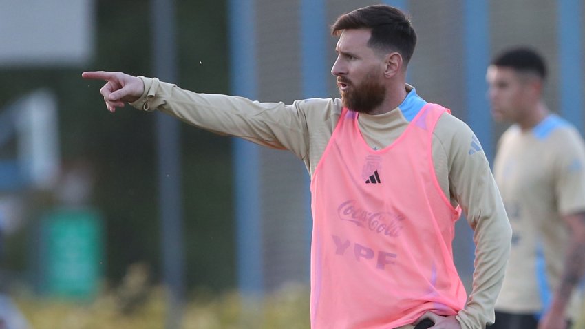 EZEIZA, ARGENTINA – NOVEMBER 12: Lionel Messi of Argentina gestures during a training session at Lionel Messi training camp on November 12, 2024 in Ezeiza, Argentina. (Photo by Daniel Jayo/Getty Images)