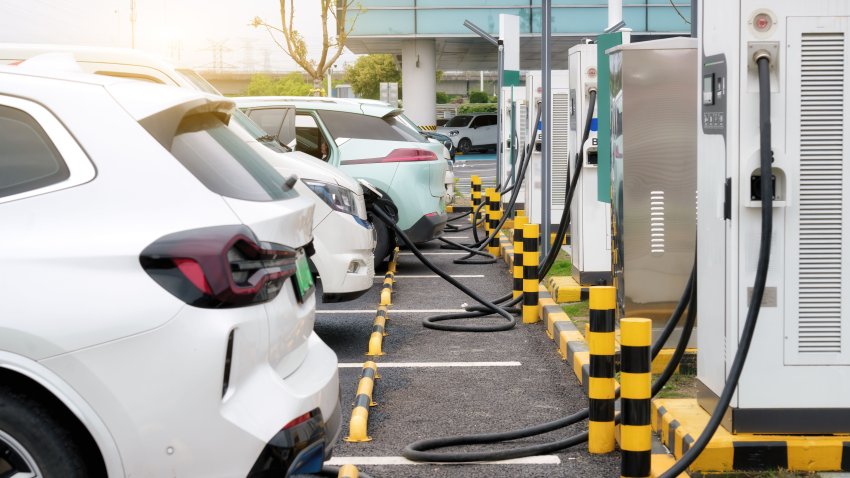 Electric Cars Charging at a Modern EV Station