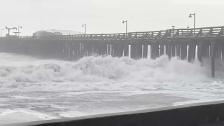 Large waves pound California's Central Coast.