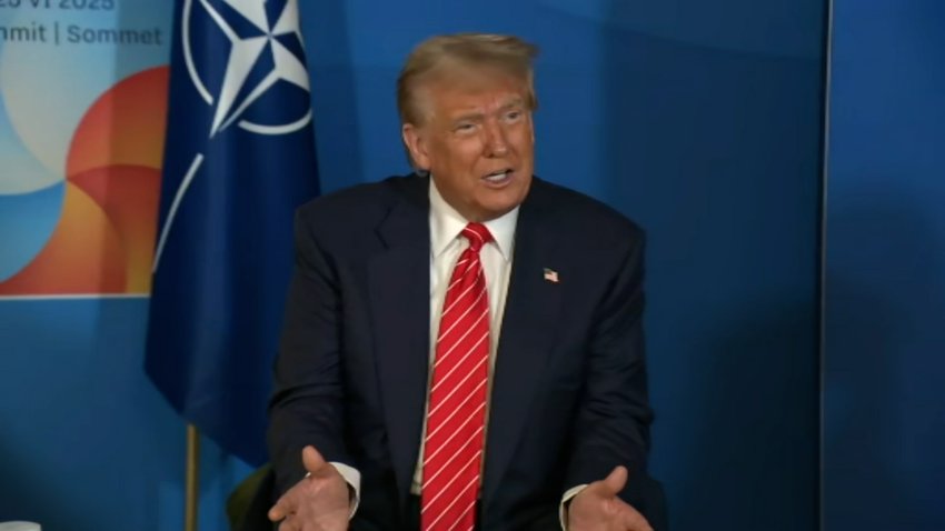 Donald Trump speaks during NATO summit