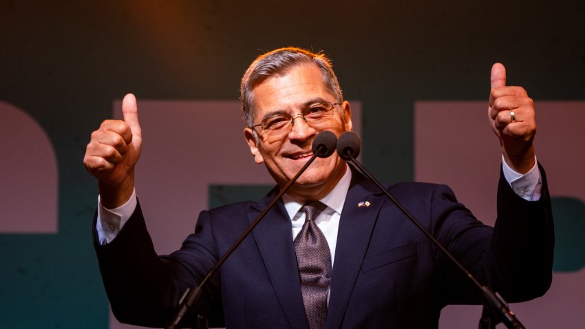 Xavier Becerra, Democratic gubernatorial candidate for California, during a primary election night event in Los Angeles, California, US, on Tuesday, June 2, 2026. The vote tabulation generally takes days to complete in California elections, because a mail-in ballot is valid as long as it was postmarked on Election Day and received no later than seven days after the election. Photographer: Kyle Grillot/Bloomberg via Getty Images