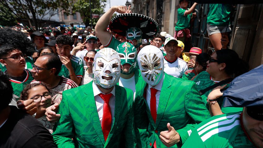 MEXICO CITY, MEXICO – JUNE 11: Fans of Mexico walk through the streets of downtown during the FIFA Fan Festival Mexico City at Mexico Downtown on June 11, 2026 in Mexico City, Mexico. (Photo by Cesar Gomez/Jam Media/Getty Images)