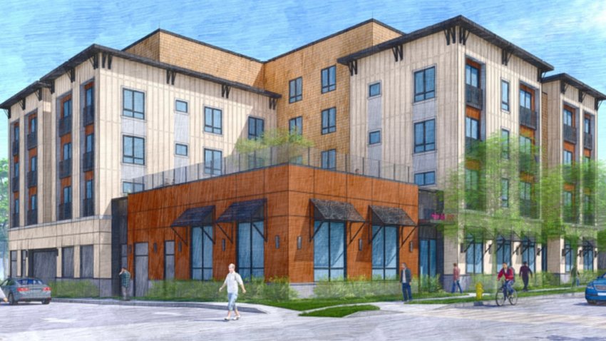 Rendering of proposed affordable housing development for older farmworkers at 555 Kelly Ave. in Half Moon Bay, Calif. The City Council voted to introduce an ordinance of the lease agreement with the developer on Tuesday, April 28, 2026. (City of Half Moon Bay via Bay City News)